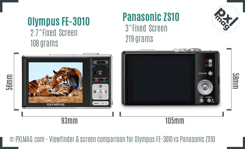 Olympus FE-3010 vs Panasonic ZS10 Screen and Viewfinder comparison
