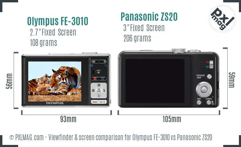 Olympus FE-3010 vs Panasonic ZS20 Screen and Viewfinder comparison