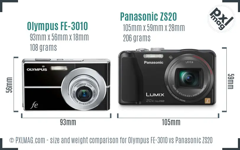 Olympus FE-3010 vs Panasonic ZS20 size comparison