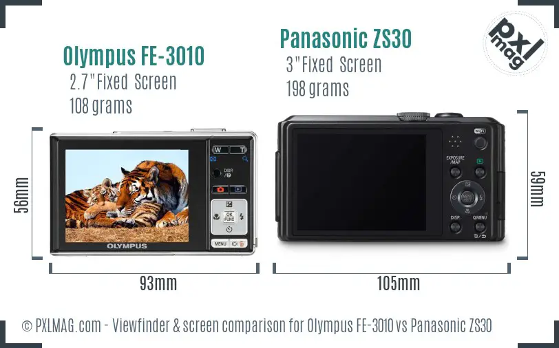 Olympus FE-3010 vs Panasonic ZS30 Screen and Viewfinder comparison