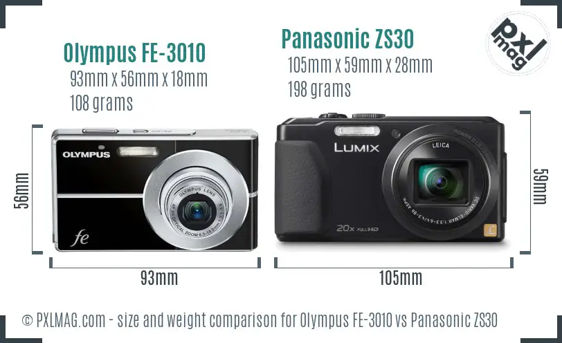 Olympus FE-3010 vs Panasonic ZS30 size comparison