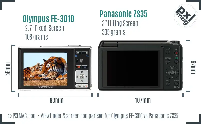 Olympus FE-3010 vs Panasonic ZS35 Screen and Viewfinder comparison
