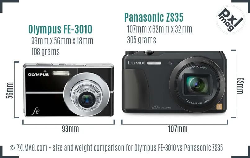 Olympus FE-3010 vs Panasonic ZS35 size comparison