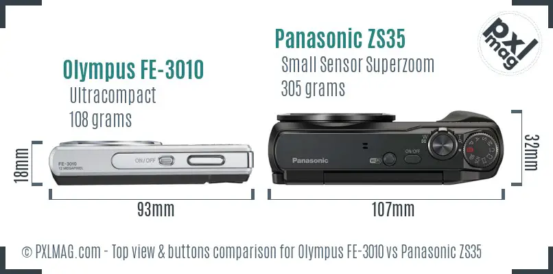 Olympus FE-3010 vs Panasonic ZS35 top view buttons comparison