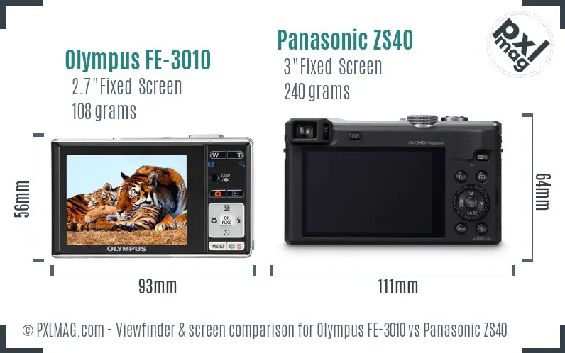Olympus FE-3010 vs Panasonic ZS40 Screen and Viewfinder comparison