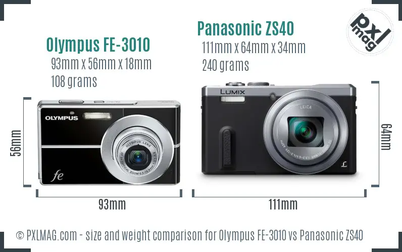 Olympus FE-3010 vs Panasonic ZS40 size comparison