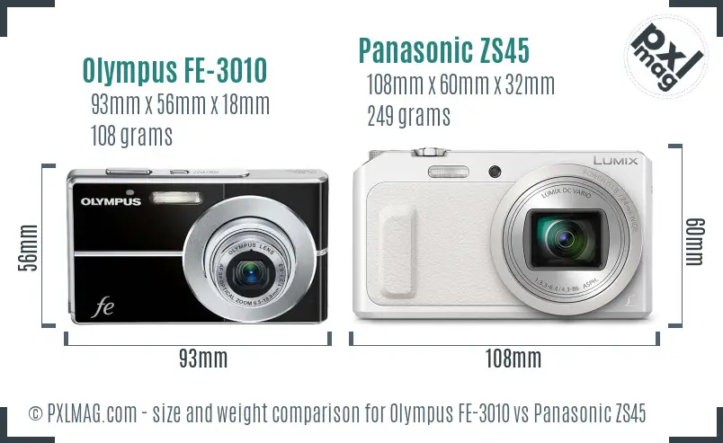 Olympus FE-3010 vs Panasonic ZS45 size comparison