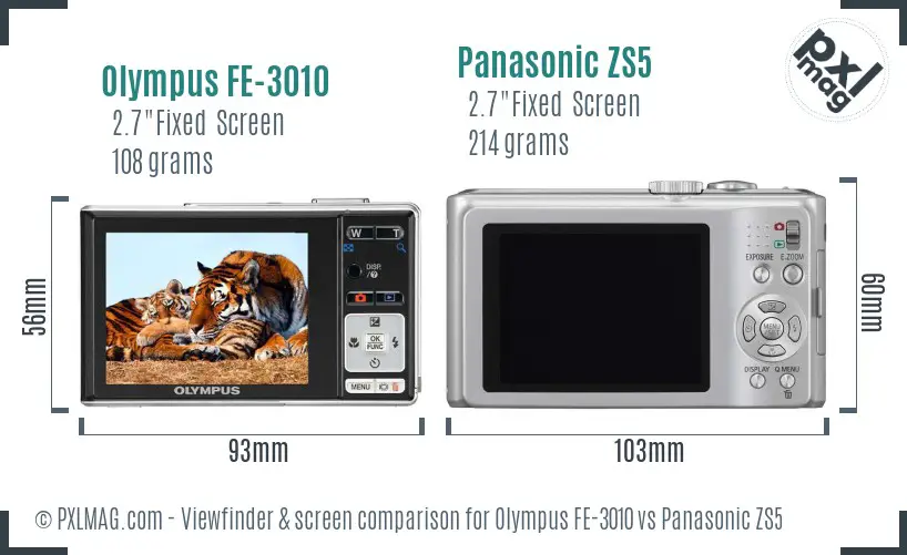 Olympus FE-3010 vs Panasonic ZS5 Screen and Viewfinder comparison