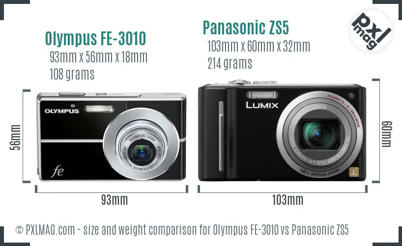 Olympus FE-3010 vs Panasonic ZS5 size comparison