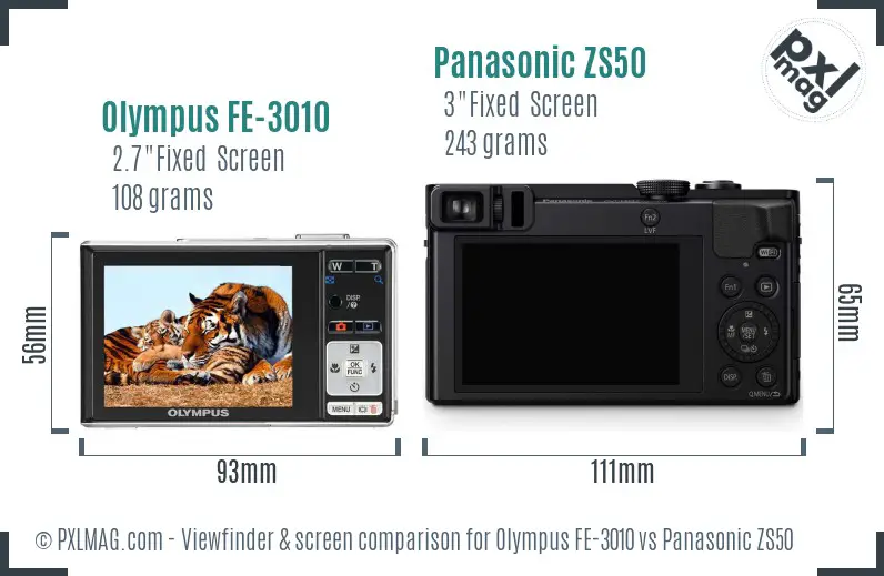 Olympus FE-3010 vs Panasonic ZS50 Screen and Viewfinder comparison
