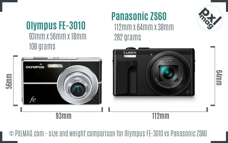 Olympus FE-3010 vs Panasonic ZS60 size comparison