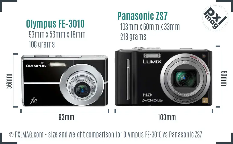Olympus FE-3010 vs Panasonic ZS7 size comparison