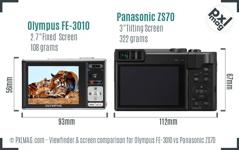 Olympus FE-3010 vs Panasonic ZS70 Screen and Viewfinder comparison