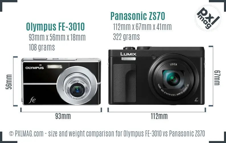 Olympus FE-3010 vs Panasonic ZS70 size comparison
