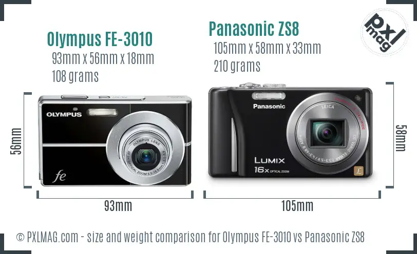 Olympus FE-3010 vs Panasonic ZS8 size comparison