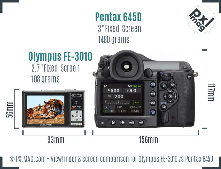 Olympus FE-3010 vs Pentax 645D Screen and Viewfinder comparison