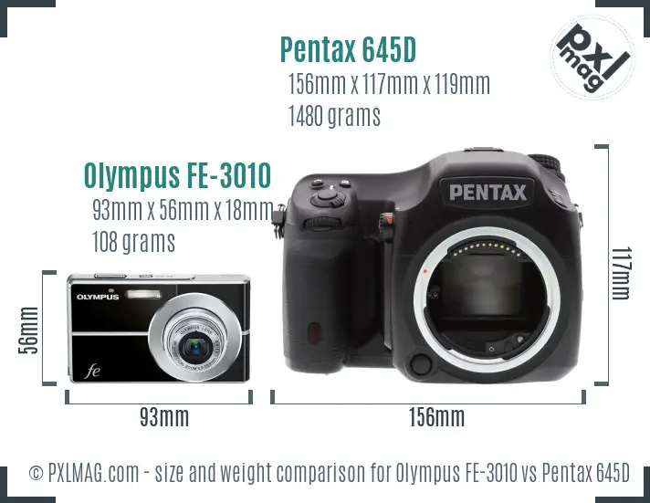 Olympus FE-3010 vs Pentax 645D size comparison
