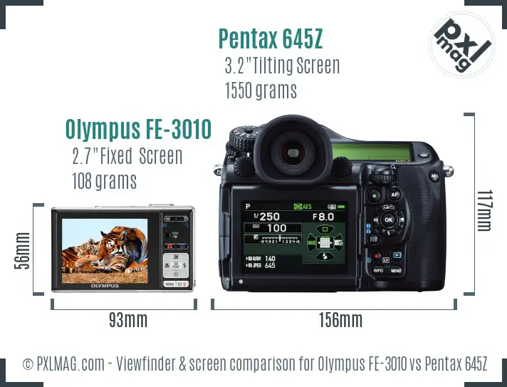 Olympus FE-3010 vs Pentax 645Z Screen and Viewfinder comparison