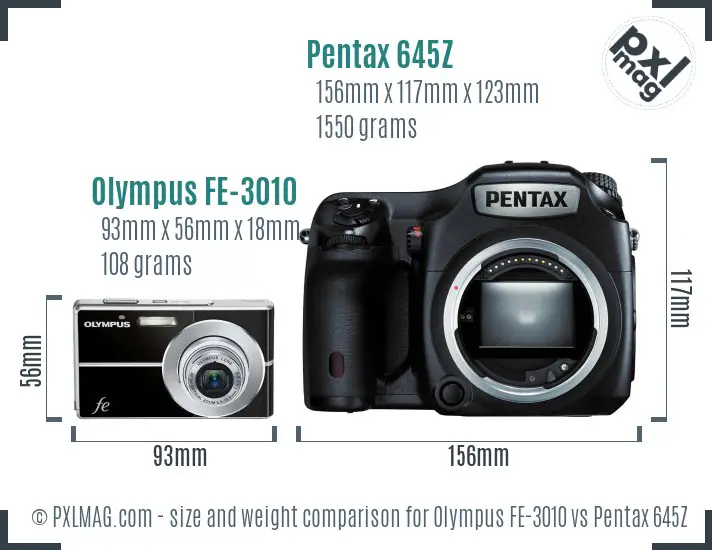Olympus FE-3010 vs Pentax 645Z size comparison