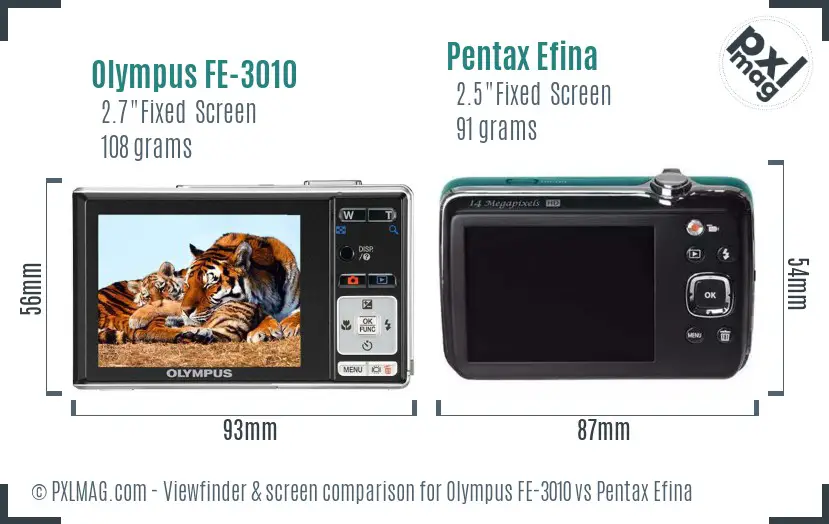 Olympus FE-3010 vs Pentax Efina Screen and Viewfinder comparison