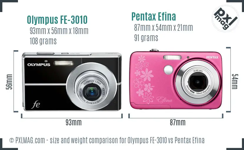 Olympus FE-3010 vs Pentax Efina size comparison