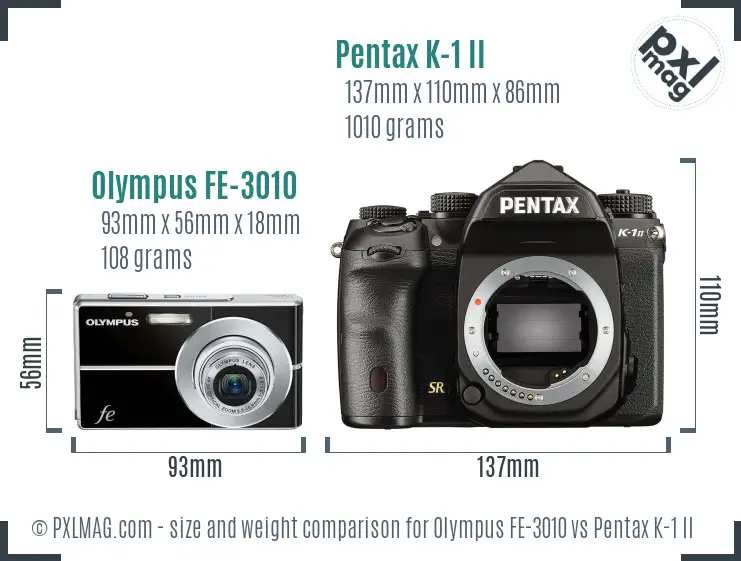 Olympus FE-3010 vs Pentax K-1 II size comparison