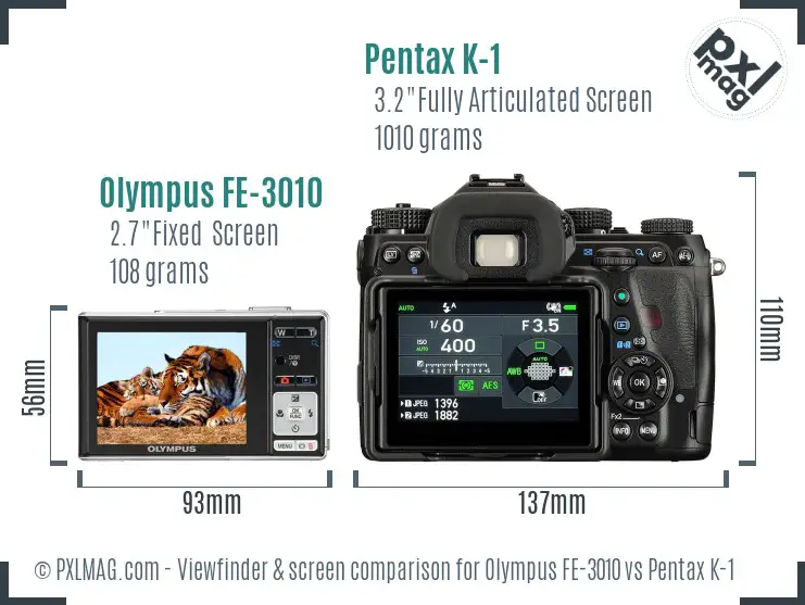 Olympus FE-3010 vs Pentax K-1 Screen and Viewfinder comparison