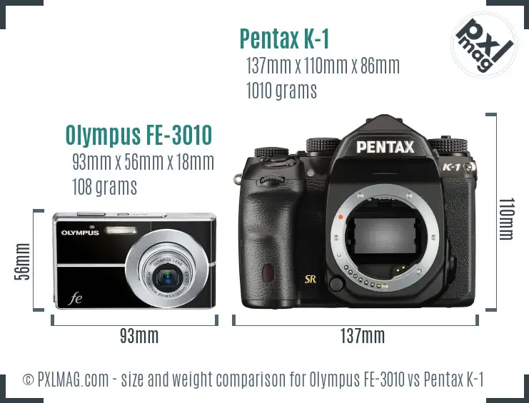 Olympus FE-3010 vs Pentax K-1 size comparison