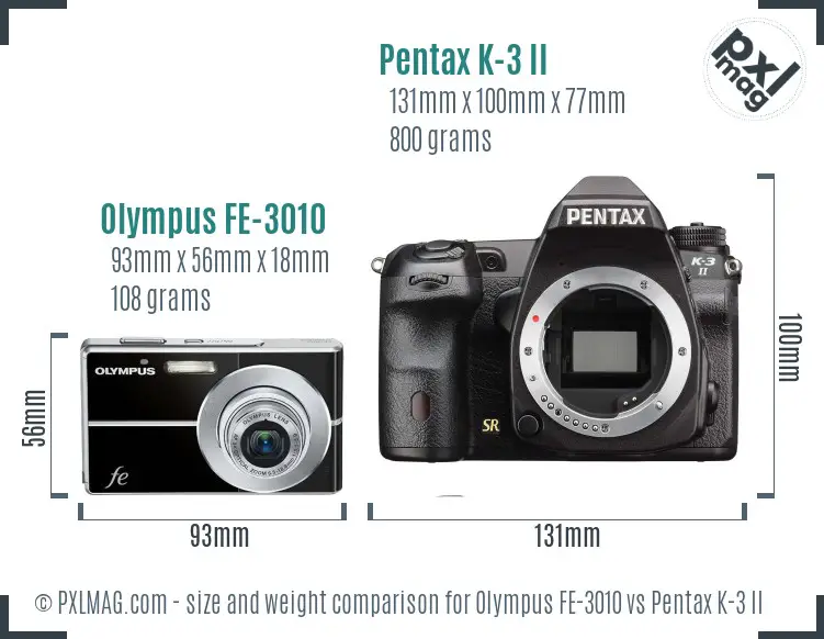 Olympus FE-3010 vs Pentax K-3 II size comparison