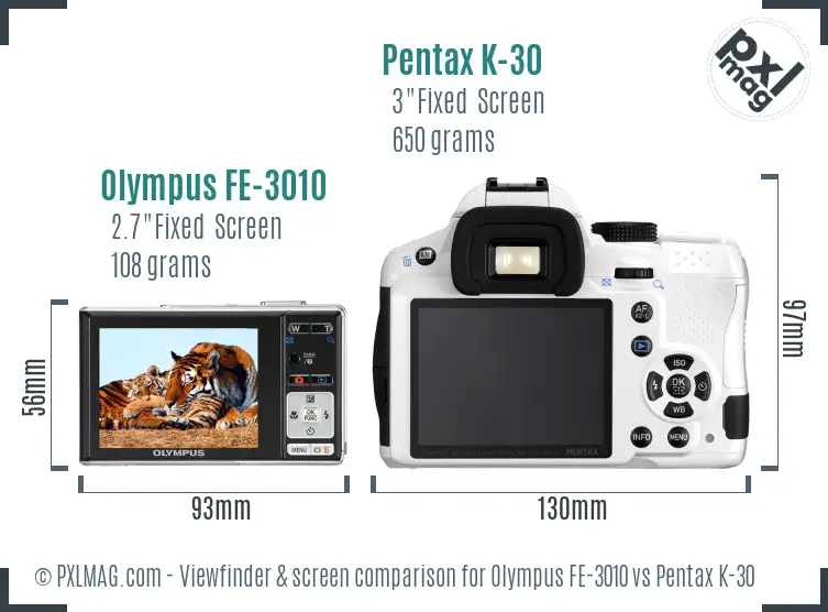 Olympus FE-3010 vs Pentax K-30 Screen and Viewfinder comparison