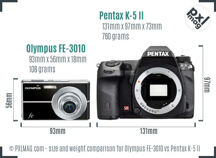 Olympus FE-3010 vs Pentax K-5 II size comparison
