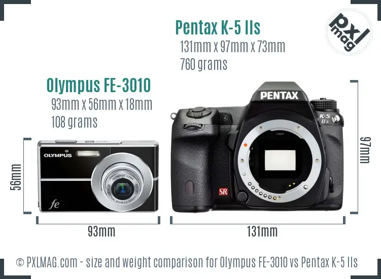 Olympus FE-3010 vs Pentax K-5 IIs size comparison