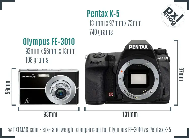 Olympus FE-3010 vs Pentax K-5 size comparison