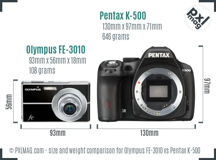 Olympus FE-3010 vs Pentax K-500 size comparison