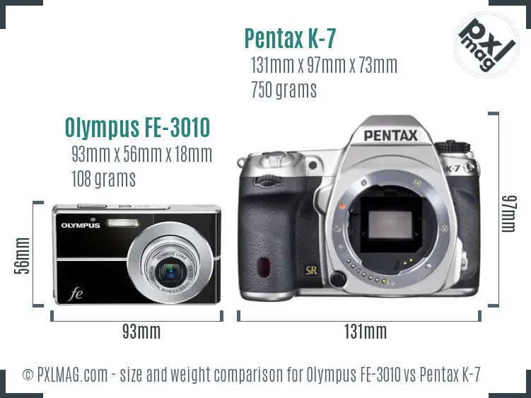 Olympus FE-3010 vs Pentax K-7 size comparison