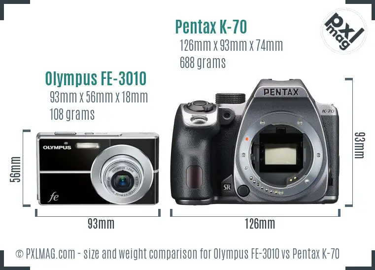 Olympus FE-3010 vs Pentax K-70 size comparison