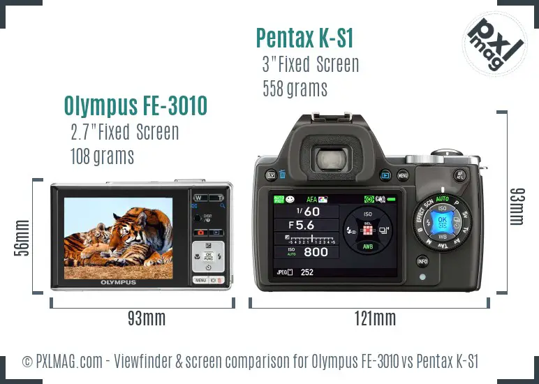 Olympus FE-3010 vs Pentax K-S1 Screen and Viewfinder comparison
