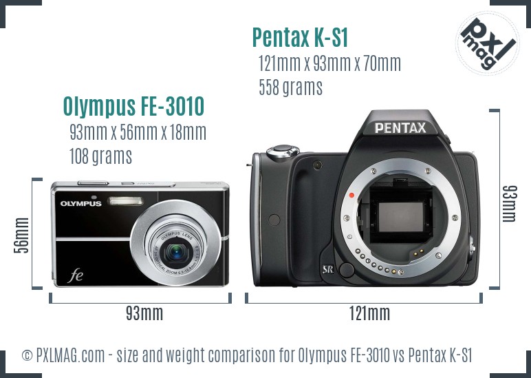Olympus FE-3010 vs Pentax K-S1 size comparison