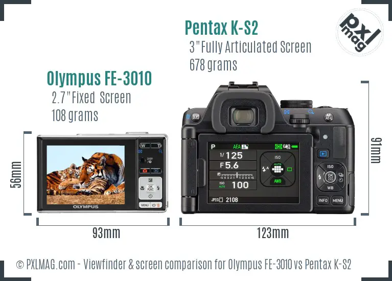 Olympus FE-3010 vs Pentax K-S2 Screen and Viewfinder comparison