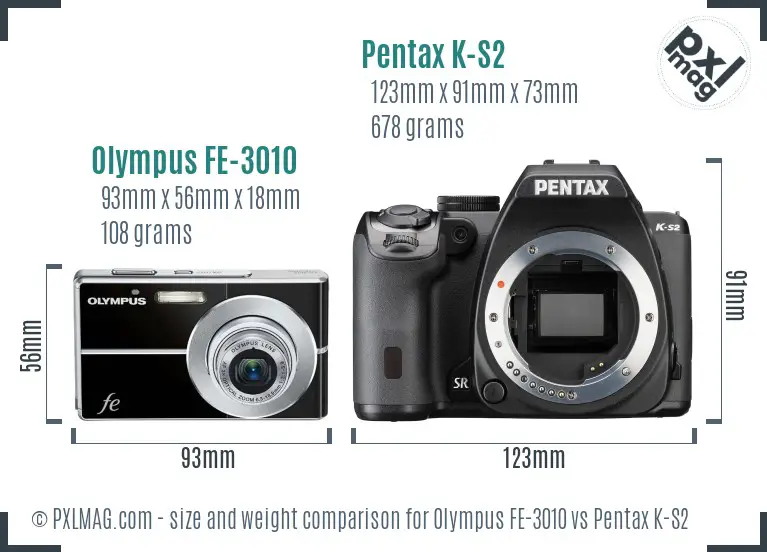 Olympus FE-3010 vs Pentax K-S2 size comparison