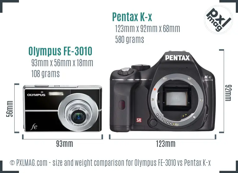 Olympus FE-3010 vs Pentax K-x size comparison