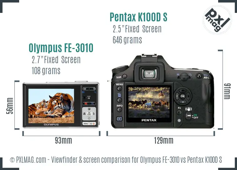Olympus FE-3010 vs Pentax K100D S Screen and Viewfinder comparison