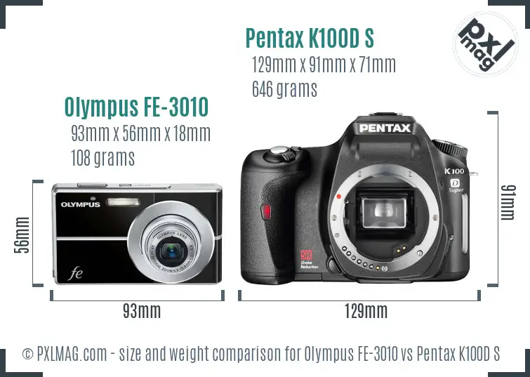 Olympus FE-3010 vs Pentax K100D S size comparison