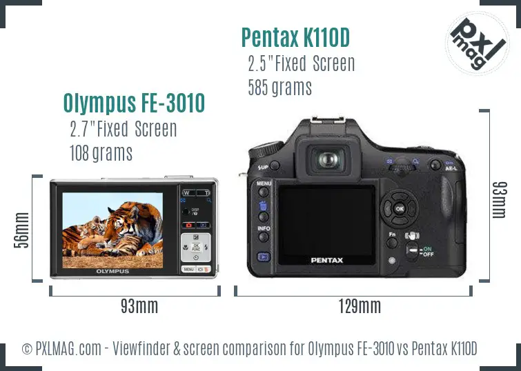 Olympus FE-3010 vs Pentax K110D Screen and Viewfinder comparison