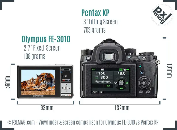 Olympus FE-3010 vs Pentax KP Screen and Viewfinder comparison
