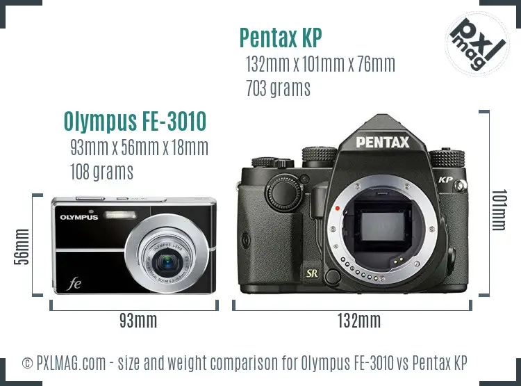 Olympus FE-3010 vs Pentax KP size comparison