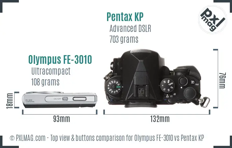 Olympus FE-3010 vs Pentax KP top view buttons comparison