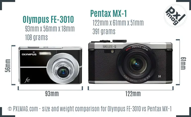 Olympus FE-3010 vs Pentax MX-1 size comparison