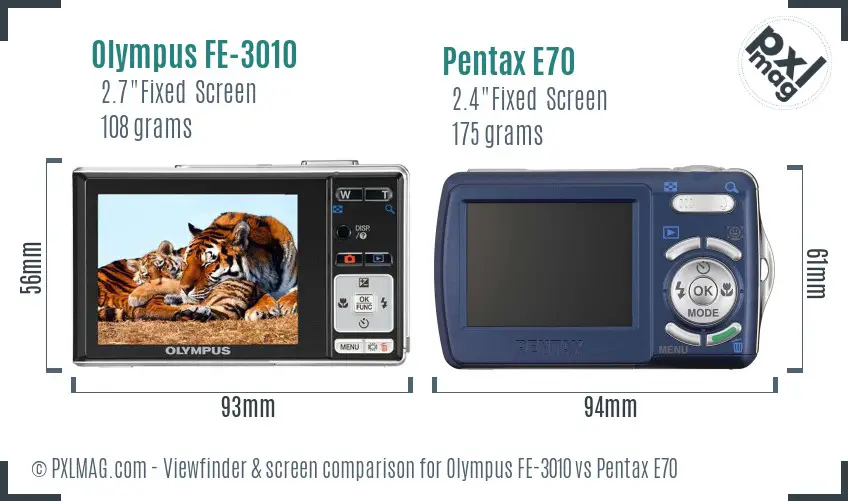 Olympus FE-3010 vs Pentax E70 Screen and Viewfinder comparison