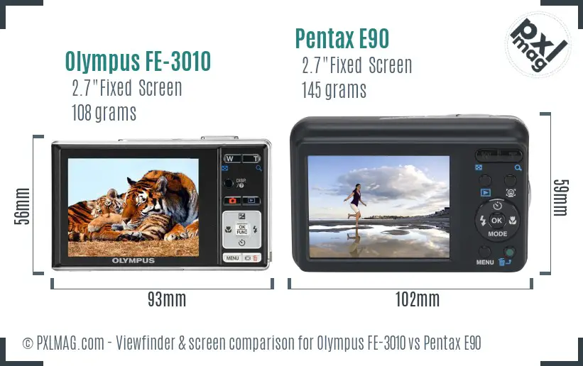Olympus FE-3010 vs Pentax E90 Screen and Viewfinder comparison